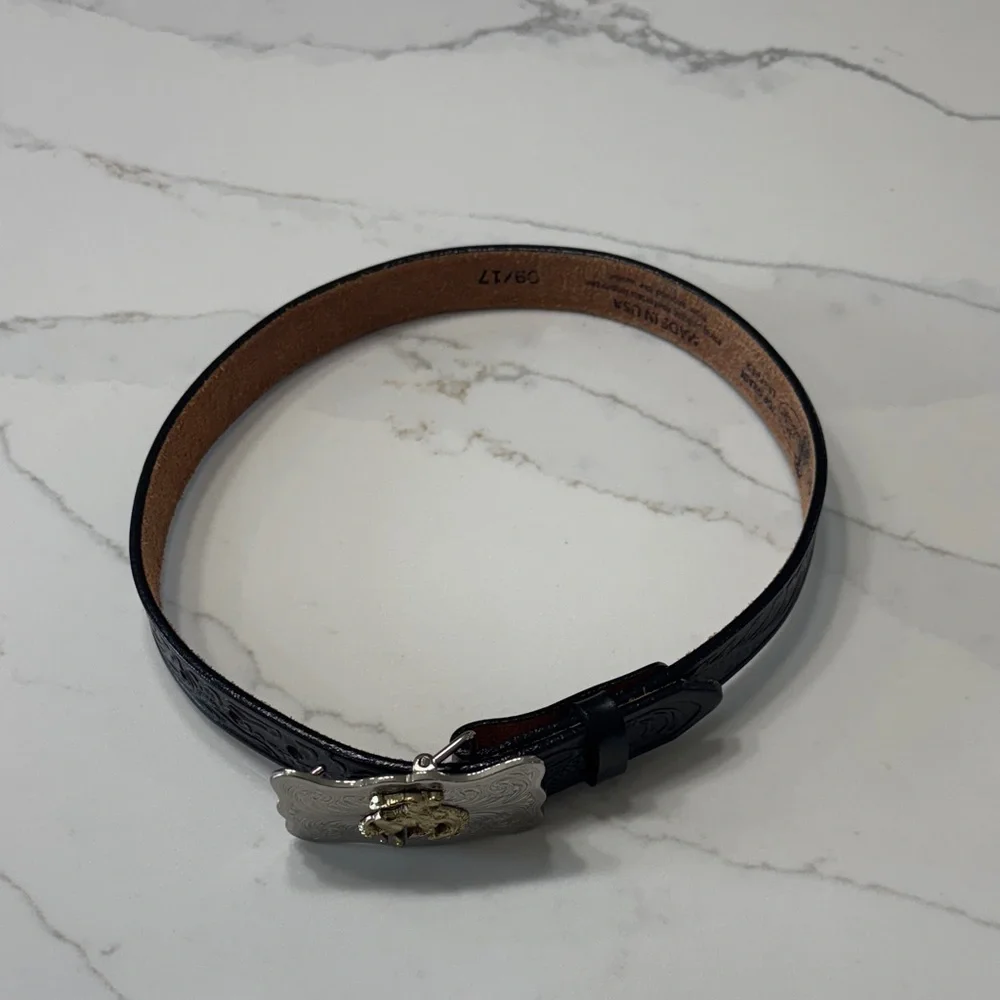 Justin Black Belt with Silver and Gold Buckle